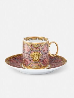 Versace Pink and Gold Medusa Espresso Cup with Saucer